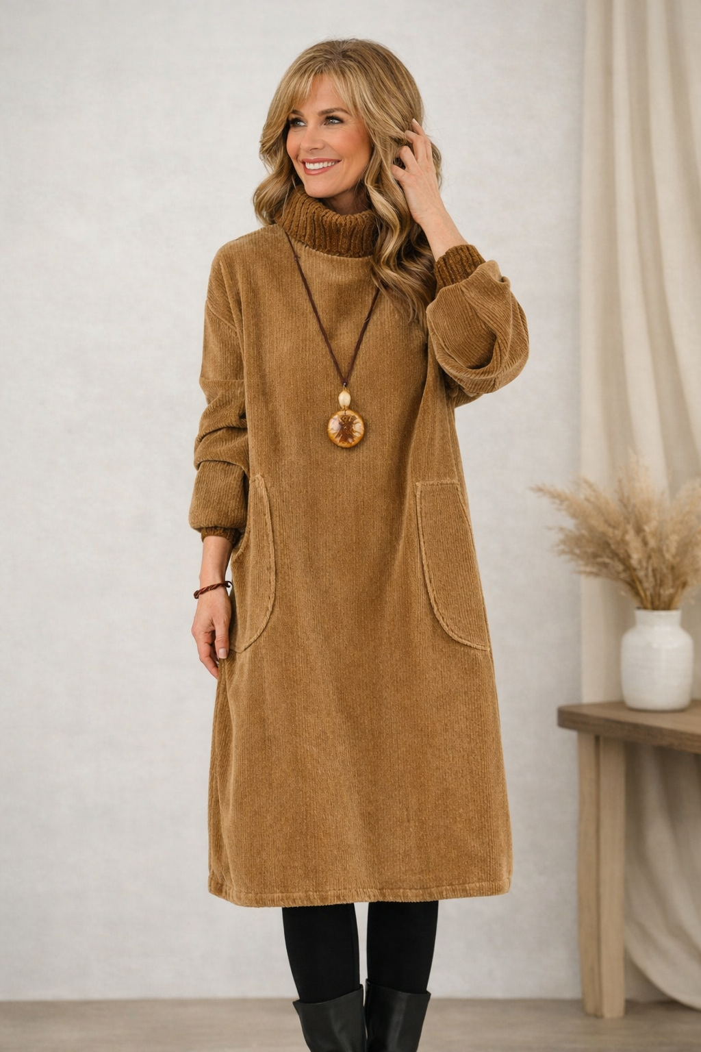 Clara | Elegante vestido de punto midi con cuello alto