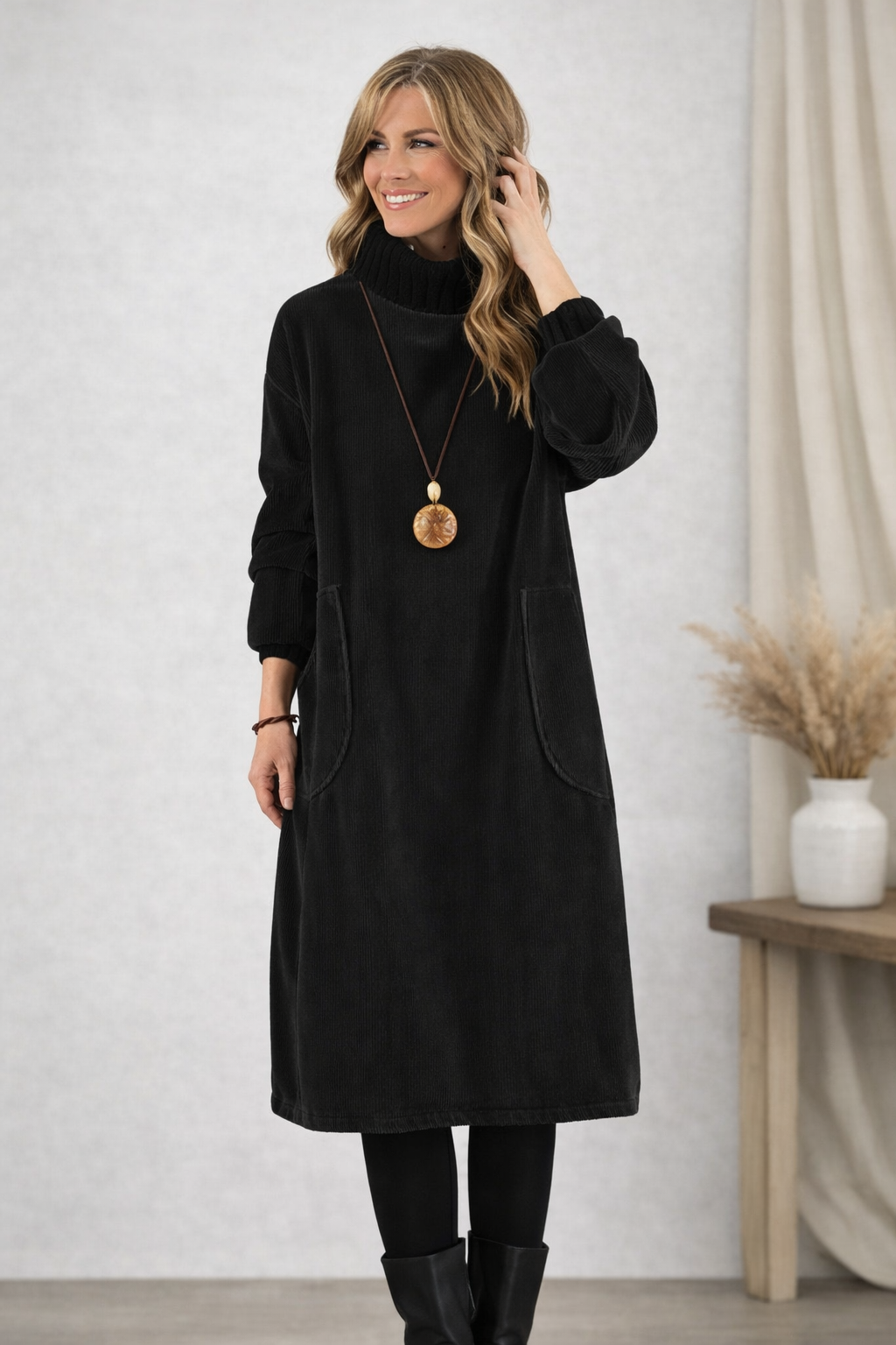 Clara | Elegante vestido de punto midi con cuello alto