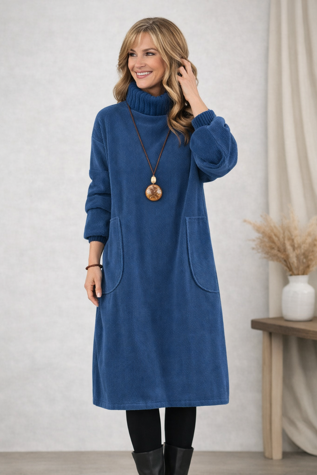 Clara | Elegante vestido de punto midi con cuello alto