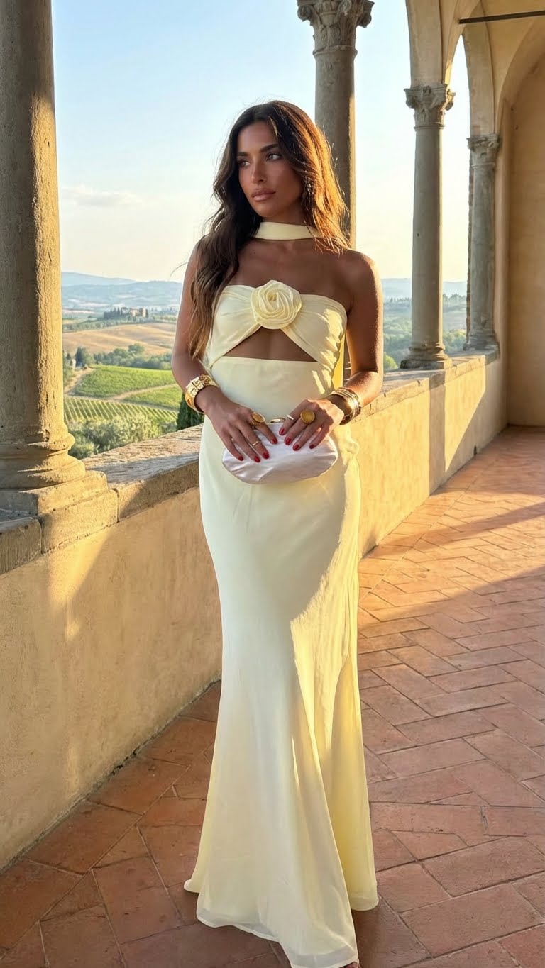Catalina - Vestido amarillo pastel con flor