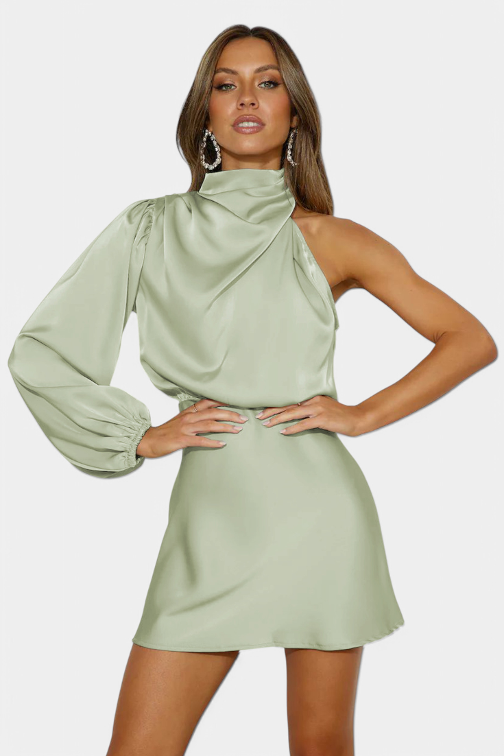 Mara Vestido Mini Drapado de Un Hombro