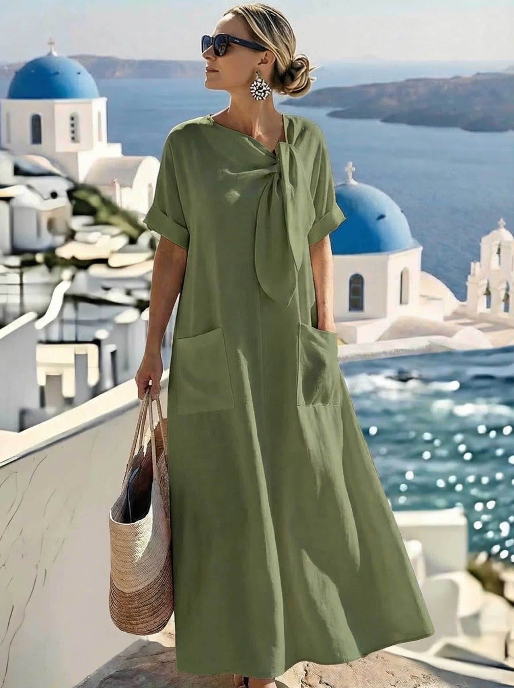Flor  Vestido Elegante con Bolsillos