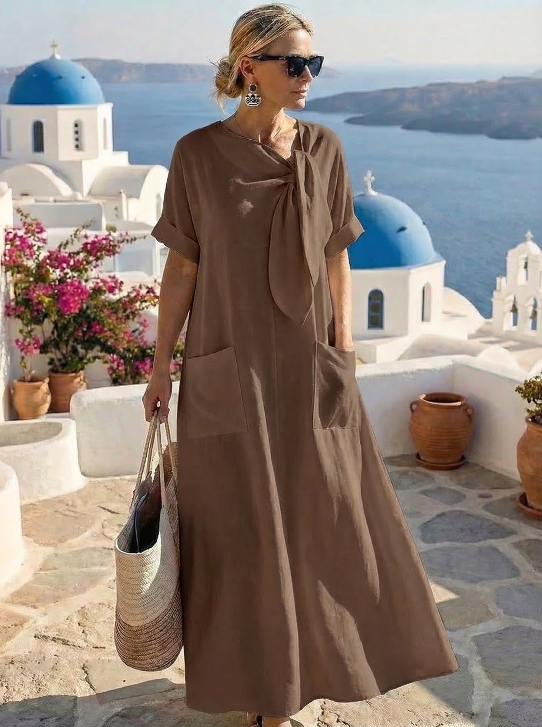 Flor  Vestido Elegante con Bolsillos